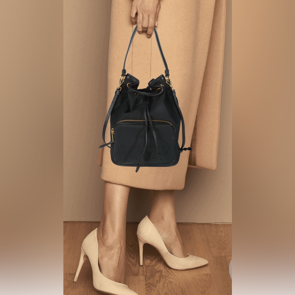 Brand new-Prada Logo Jacquard “Secchiello”Bucket Canvas Tote Crossbody Bag-black